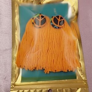 Orange Peace Sign Tassel Earrings